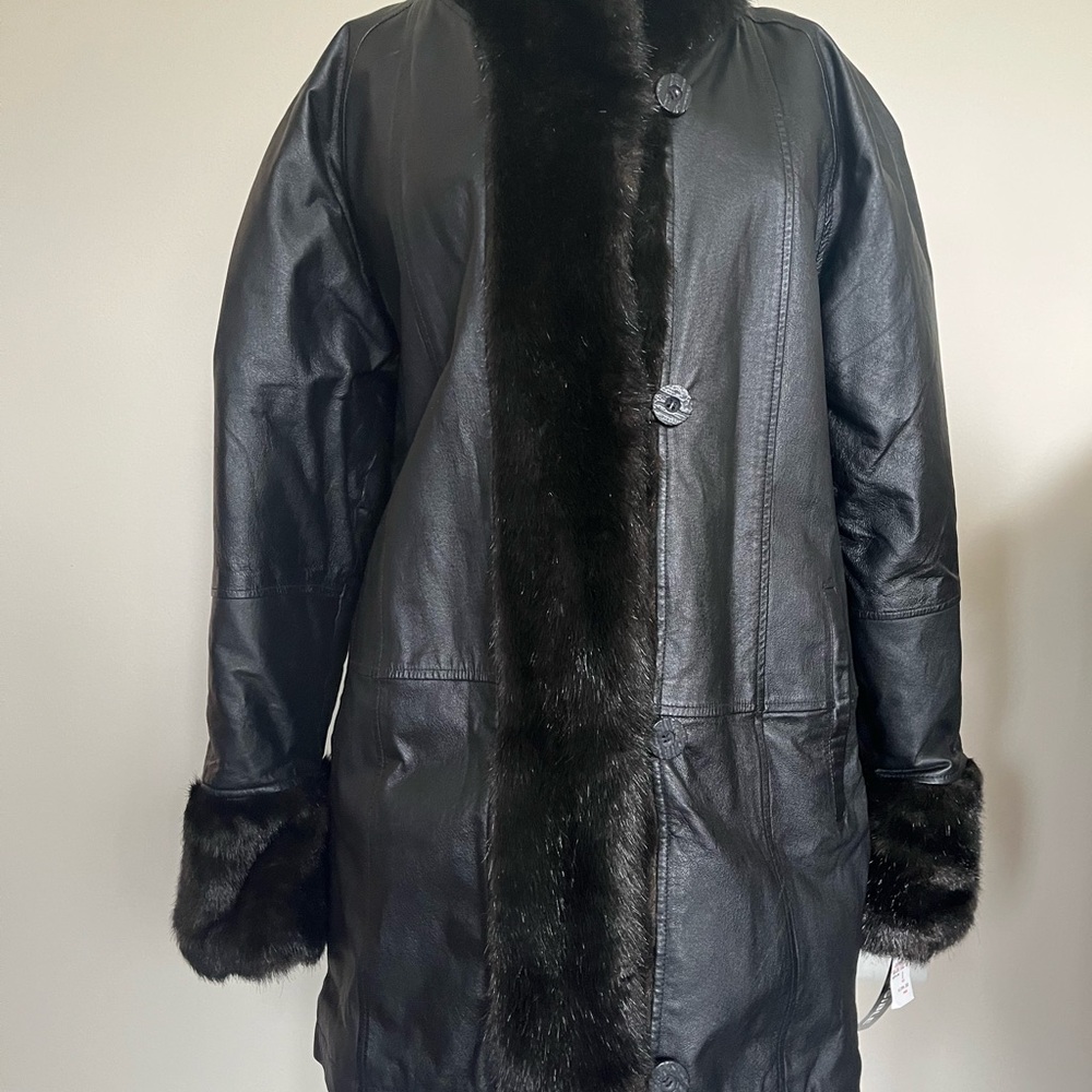 Vintage Black Reversible Leather and Fur Coat - Women's Jacket Size Small